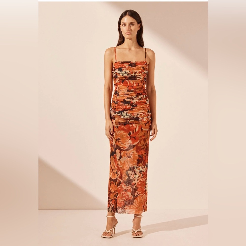 Shona Joy Ruby Open Back Ruched Midi Dress